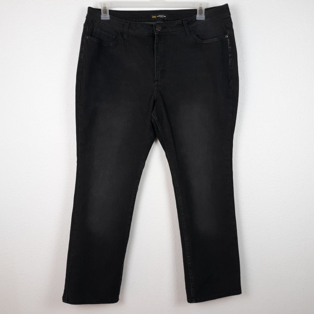 Lee Jeans Charcoal Black Denim Regular Fit Straight Leg Mid-Rise Size 18 SHORT.